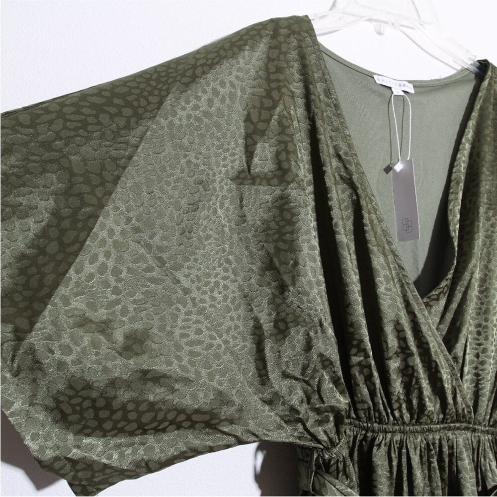 NWT Baltic Born Savannah Print Kimono Maxi Dress Green Waist Tie Surplice Large - Picture 4 of 7